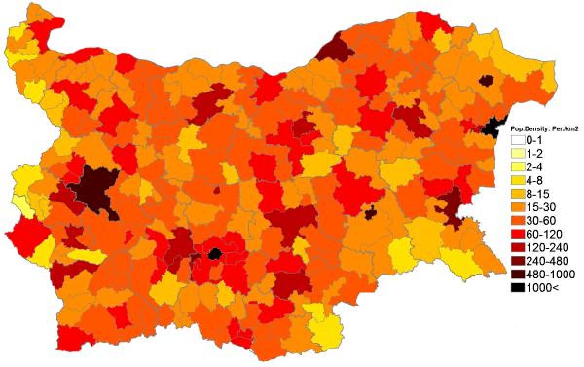 Mapa de densidade da Bulgária